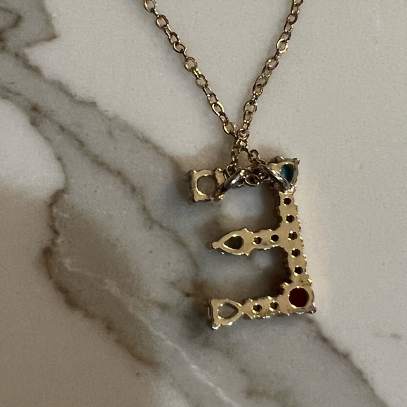 Multi-colored rhinestone initial charm necklace - Letter “E” - Picture 5 of 6